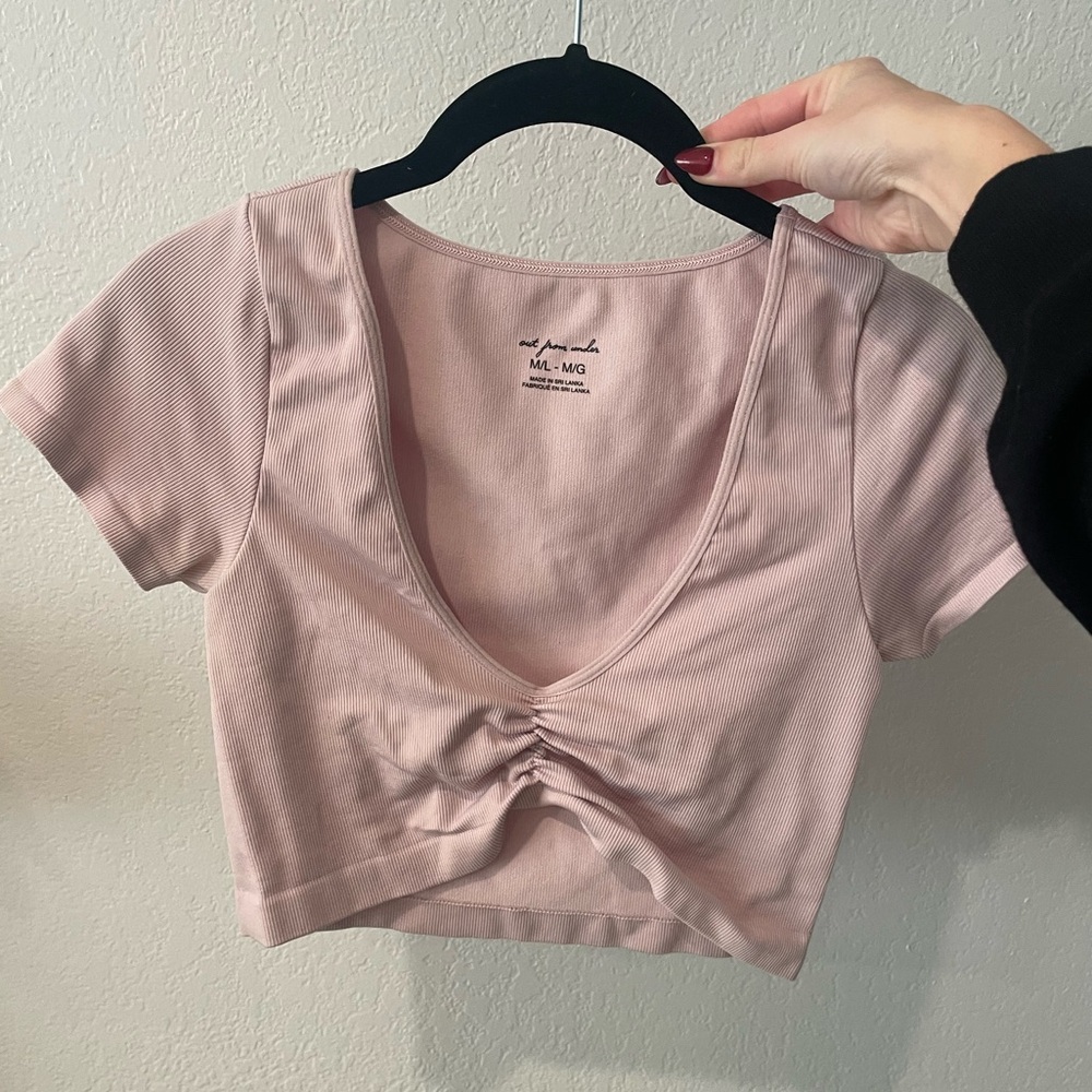 Pink Ruched V-Neck Crop Top